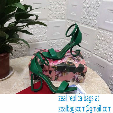 Dolce  &  Gabbana Heel 10.5cm Leather Sandals Green with D & G Heel 2021